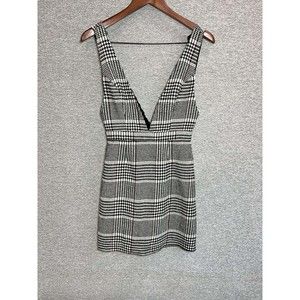 Forever 21 Dress Women XS Mini Double Plunge V Houndstooth Sleeveless Black